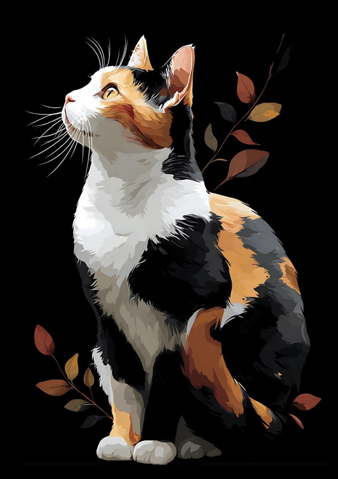 Calico Cat Black Background Art - Digital Poster for Download and Self ...