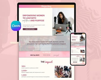 Página de destino de Canva para coaches de estilo de vida, autores, oradores y emprendedores.