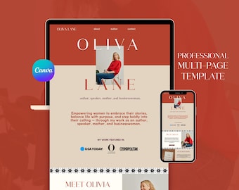 Plantilla de presentación web de página de aterrizaje de varias páginas en Canva para oradores profesionales, autores y coaches
