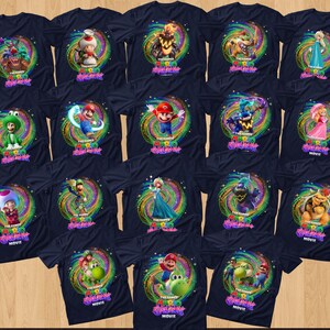 Comfort Colors® Mario All Characters shirt, Bowser Jr, Rosalina, Yoshi, Peach, Family Matching Navy