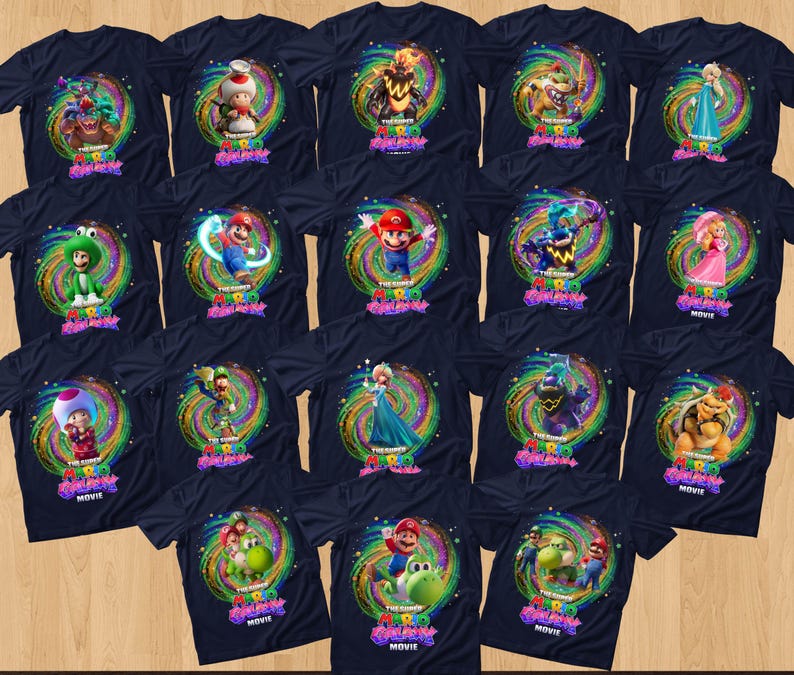 Comfort Colors® Mario All Characters shirt, Bowser Jr, Rosalina, Yoshi, Peach, Family Matching Navy