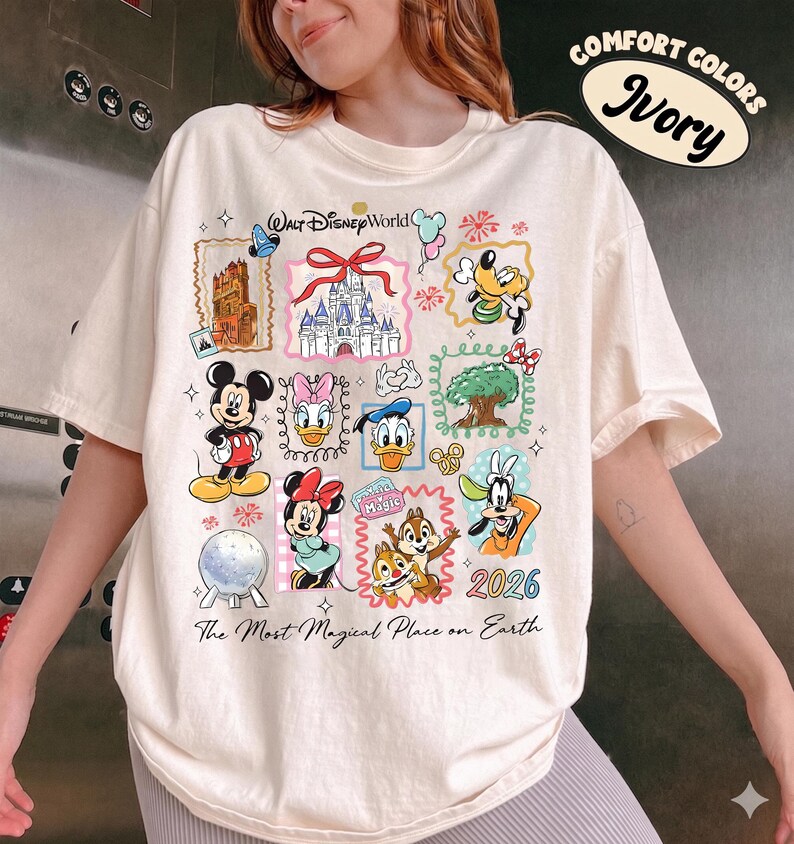 Koszulka Comfort Colors® Vintage Myszka Miki i Przyjaciele Disneyworld, Koszulka Walt Disneyworld, Wycieczka Disney 2026 Ivory / Natural