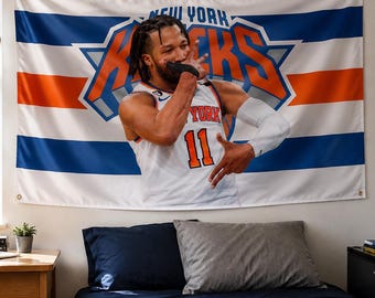 Jalen Brunson Flagge, NYK Basketball Wandschmuck, New York Basketball Flagge, Playoff Sport Wanddekoration, Basketball Fan Banner