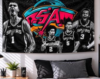 San Antonio Spurs Flagge, Spurs Wandbehang, San Antonio Spurs Wand Flagge, Spurs Raum Dekor, Basketball Fan Geschenk, Spurs Wand dekor