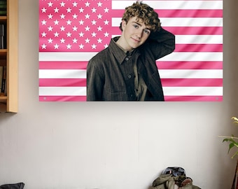 Cute Walker Scobell Pink USA Flag | Percy Jackson PJO Tapestry | Hot Percy Wall Decor