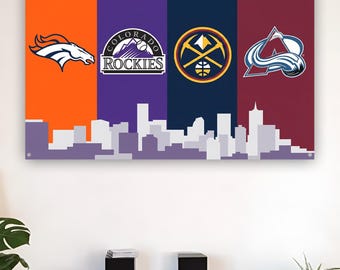 Denver Colorado Sports Flag Broncos Rockies Nuggets Avalanche Flag, Denver Teams Banner, Frat Room Mancave Decor