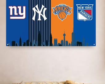 New York Sport Flagge | Yankees Giants Knicks Rangers Wandbehang | Mann Höhle Dekor | New York Fan Geschenk