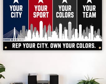 Custom Sports Flag | Personalized City & Team Flag | Any City Any Teams Wall Flag | Custom Fan Banner | Man Cave Garage Decor Gift