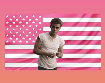 Stefan Salvatore Pink USA Flag | Vampire Diaries Flag Wall Tapestry | TVD Room Decor | Hot Vampire Fan Banner Gift