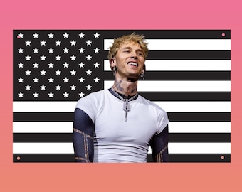 MGK-Flagge | Wandteppich mit Pop-Punk-Rapper | Amerikanische Flagge des Alternative-Musikers | Deko fürs Schlafzimmer oder Studentenwohnheim