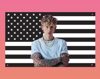 Machine Gun Kelly MGK American Flag | Pop Punk Rapper Wall Tapestry | Black White Alternative Music Dorm Room Decor | MGK Fan Gift