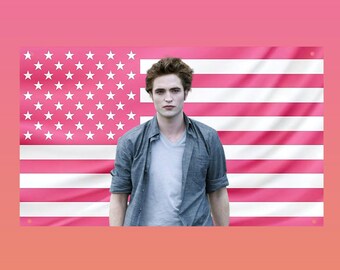 Pink Edward Cullen Flag Twilight, Vampire Aesthetic Flag, Twilight Saga Flag, Pink US Flag Aesthetic, Frat Room Decor