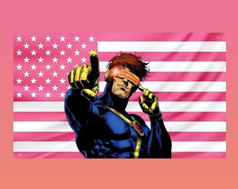 Cyclops Pink USA Flag | X-Men Flag | Pink American Flag Tapestry | Superhero Wall Decor | Comic Book Fan Gift