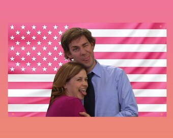 Jim & Pam Flag The Office, Cute Couple Flag, Funny Office Scene Flag, Pink US Flag Aesthetic, Frat Room Decor