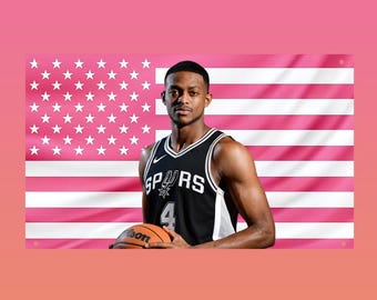 De'Aaron Fox Flagge, Spurs Player Pink Amerikanische Flagge Tapisserie, Basketball Wanddekoration, ästhetische Wohnheim Raum Flagge