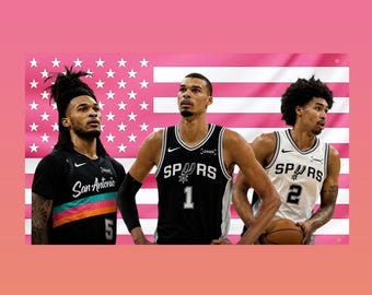 San Antonio Spurs Pink US Flagge, Wemby Castle Harper Wandteppich, Spurs Trio Wanddekor, Basketball Fan Wohnheim Flagge