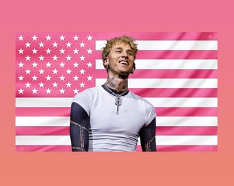 Machine Gun Kelly Pink US Flag | MGK Wall Tapestry | Rapper Aesthetic Dorm & Frat Room Decor | MGK Fan Gift
