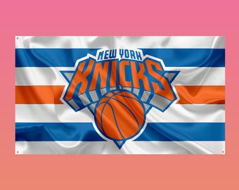 New York Knicks Flagge Tapisserie Basketball Wanddeko | NY Knicks Raumdekor | Blau Orange gestreifte Studentenwohnheim Flagge, 2026 Studenten