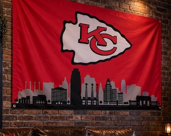 Kansas City Chiefs Flagge, KC Football Wandflagge, Kansas City Sport-Wandteppich, rote Football-Zimmerdekoration, Geschenk für Chiefs-Fans