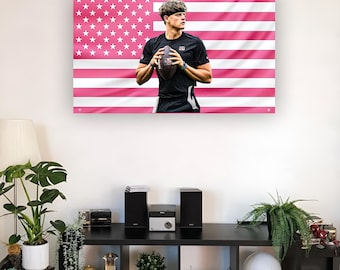 Joe Burrow Pink USA Flag | Hot Football Player Tapestry | Aesthetic Sports Wall Decor