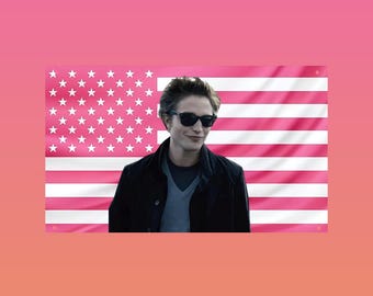 Edward Cullen Pink US Flag | Twilight Vampire Wall Flag | Robert Pattinson Aesthetic Dorm Decor | Frat Room Movie Flag