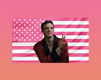Stu Macher Pink Wandbehang mit Amerikanischer Flagge - Screme Film Flagge, Stuart Macher Flagge, Matthaeus Lillard Vintage Horror Wandflagge