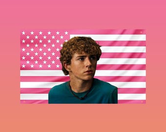 Walker Scobell Pink US Flag | Percy Jackson PJO Wall Tapestry | Cute Actor Aesthetic Dorm & Frat Room Decor