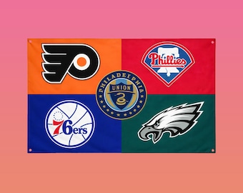 Philadelphia Sports Flag | Philly Sports Teams Flag | Philadelphia Fan Flag | Philly City Sports Wall Flag