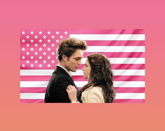Edward Cullen & Bella Swan Flag — Romantic Twilight Couple Pink Aesthetic Wall Art