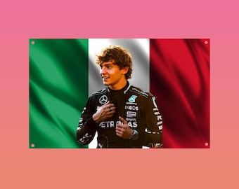 Kimi Antonelli Italian Flag Tapestry – Kimi Antonelli F1 Flag, Italian Formula One Wall Flag, Aesthetic F1 Racing Decor