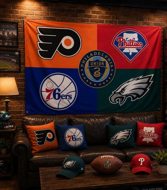 Philadelphia Sports Flag | Philly Sports Teams Flag | Philadelphia Fan Flag | Philly City Sports Wall Flag