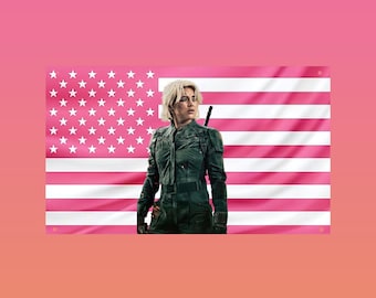 Yelena Belova Flag | Thunderbolts Marvel Flag | Pink US Wall Tapestry | Florence Pugh Superhero Room Decor | Marvel Gift