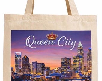 Queen City Charlotte Skyline Tote Bag - Charlotte North Carolina  - Sunset Cityscape