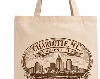 Charlotte, NC Vintage Skyline Tote Bag – Queen City – Est. 1768