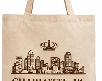 Charlotte NC Skyline Tote Bag – Minimal Queen City Crown Design