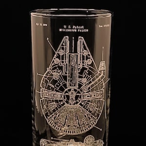 Millennium Falcon Glass Tumbler: Laser Etched Star Wars Patent