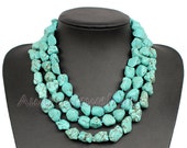 Multi Strand Turquoise Necklace,Irregular Rock Turquoise Necklace,Irregular Stone Necklace