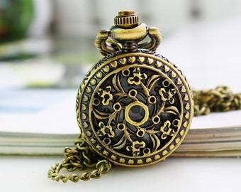 1pcs 27×27 mm Bronze Watch Charms Pendant with chain Pocket Watch, bridesmaid gifts, Christmas gifts, friends, children's gifts