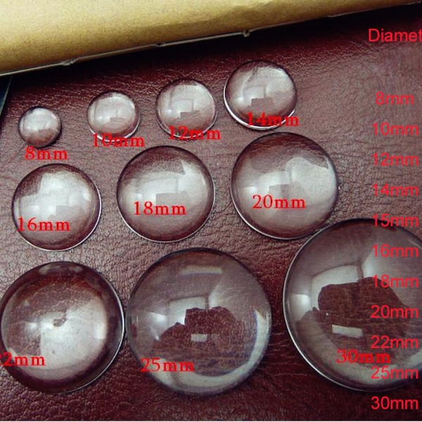 50pcs 6- 8-10-12-14-16-18-20-22-25--30mm Multiple specifications Round Clear Glass Transparent Clear Oblate Cabochon Cameo Cover Cabs