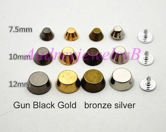 20Set 7.5-10-12mm Bucket Rivet Metal Spike Stud Leathercraft DIY Fashion Punk Rock With Press Tool