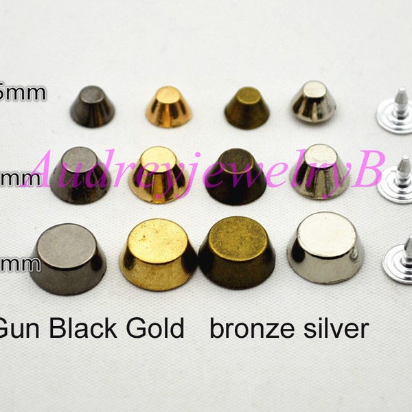 20Set 7.5-10-12mm Bucket Rivet Metal Spike Stud Leathercraft DIY Fashion Punk Rock With Press Tool