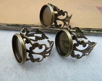 10 pcs Settings inner 12mm Antique Bronze adjustable ring setting Brass Cameo Cabochon Base Setting Rings
