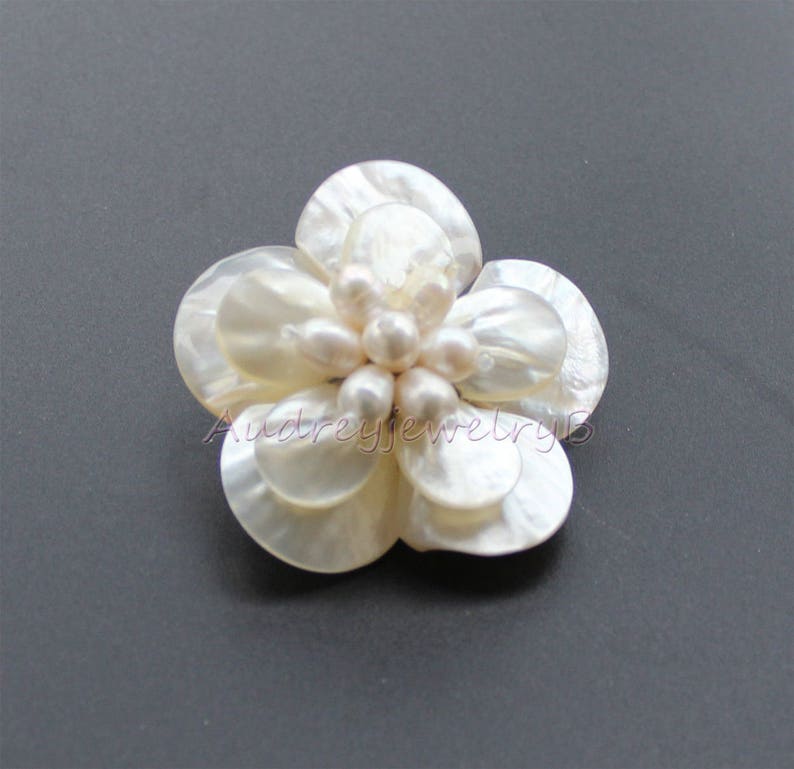 Ivory White Pearl & White Shell Flower Brooch, Pearl Brooch,shell ...