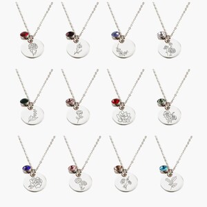 Personalized Birth Flower Necklace  Custom Engraved Necklaces - Mother&#39;s Day Gifts, Birthday Gifts, Graduation Gifts, Family Gifts
