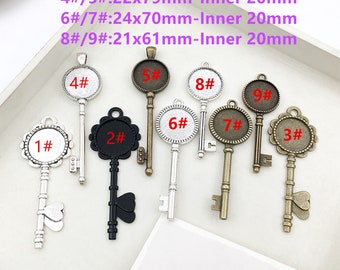 6pcs Antique Silver / Antique Bronze / Black Many specifications Inner 20mm-- Huge Heart flower Key Base Settings Charm Pendant