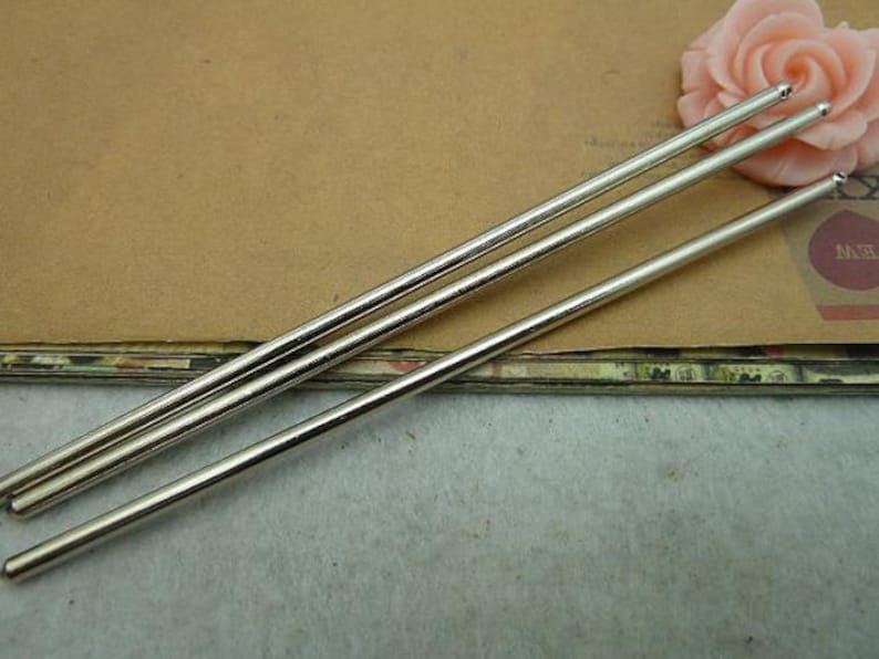 10pcs 3x125mm White K Tone Iron metal hair stick pins with hole image 1