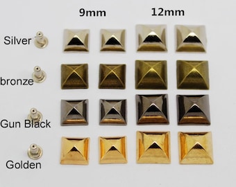 40 pcs 9-12mm Rectangle Pyramid Studs Rivets  BRONZE Punk Rock DIY Rivet Spike Square Rivet Shoes Bag Belt Leathercraft accessories