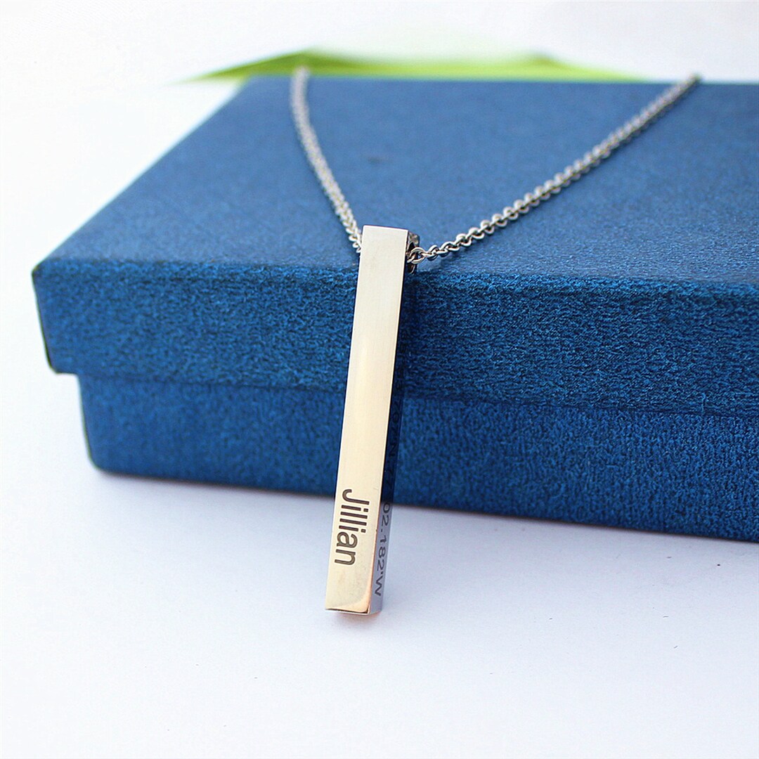 Personalized Engraved Necklace Custom Necklace Engraved Name Vertical
