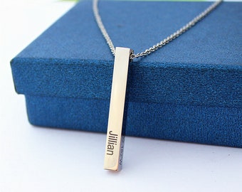 Personalisierte Vertikale Bar Halskette: Edelstahl Namen Halskette