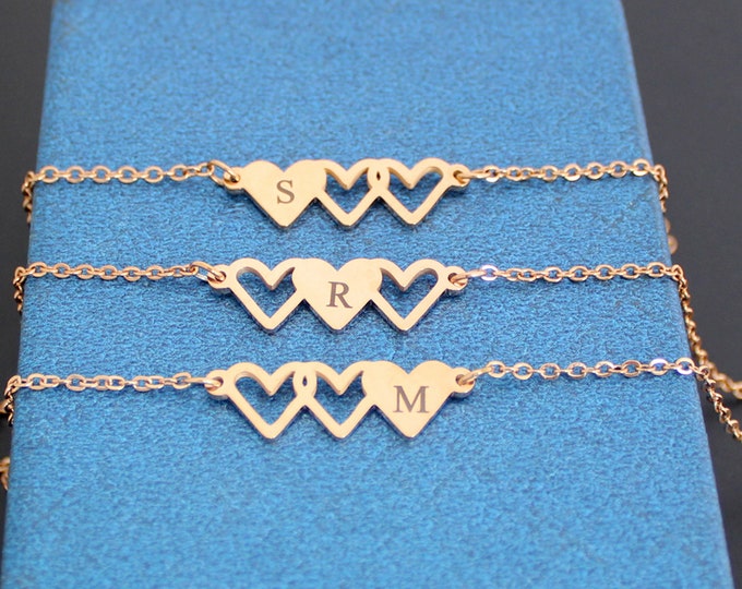 Personalized Initial Letter Bracelets  Friendship Bracelet for 3 ,Sister Bracelet , 3 Hearts Composed of Friendship, Gift for Friends /BFF